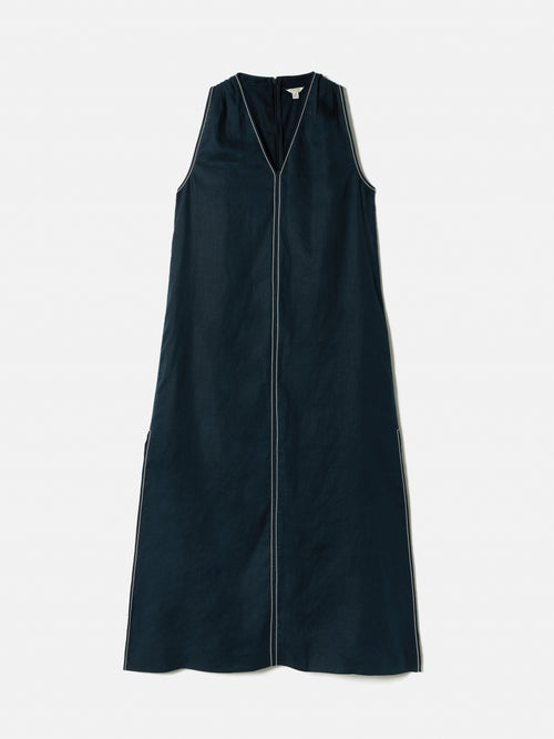 Linen Stitch Detail Maxi Dress | Navy