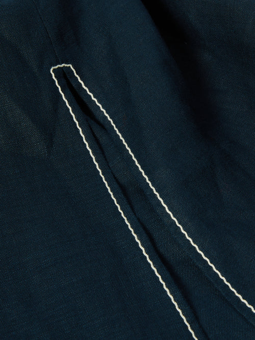 Linen Stitch Detail Maxi Dress | Navy