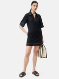Linen Zip Front Short Dress | Black