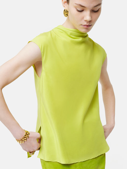 Silk Habotai Cowl Neck Top | Yellow