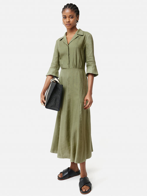 Linen Shirt Dress | Khaki