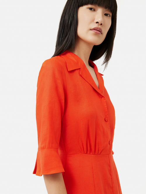 Linen Shirt Dress | Orange