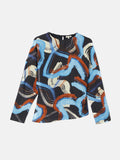 Painted Abstract Silk Front Top | Blue