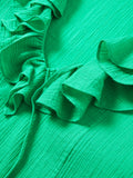Cotton Crinkle Ruffle Top | Green