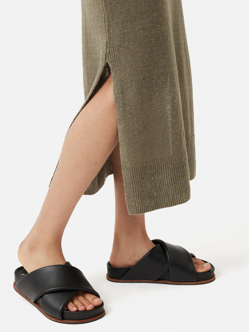 Linen Slub Knitted Skirt | Khaki