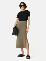 Linen Slub Knitted Skirt | Khaki