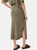 Linen Slub Knitted Skirt | Khaki