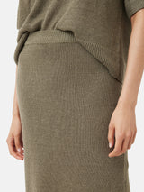 Linen Slub Knitted Skirt | Khaki
