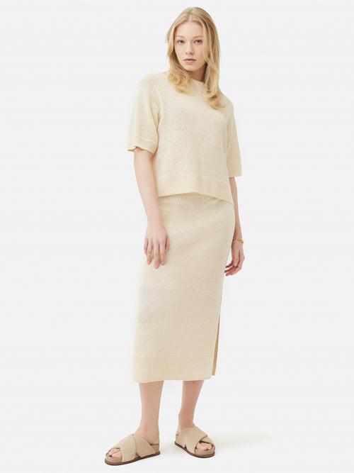 Linen Slub Knitted Skirt | Ivory