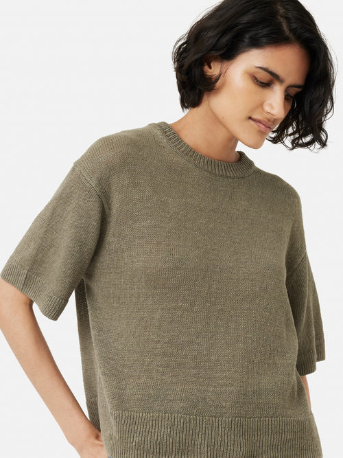 Linen Slub Knitted T-shirt | Khaki
