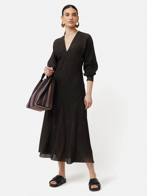 Silk Linen Gauze Maxi Dress | Brown
