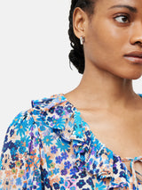 Rave Floral Cotton Crinkle Top | Blue