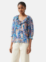 Rave Floral Cotton Crinkle Top | Blue
