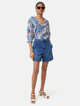 Rave Floral Cotton Crinkle Top | Blue