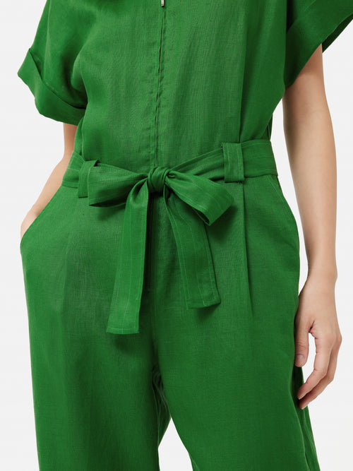 Linen Belted Jumpsuit | Green
