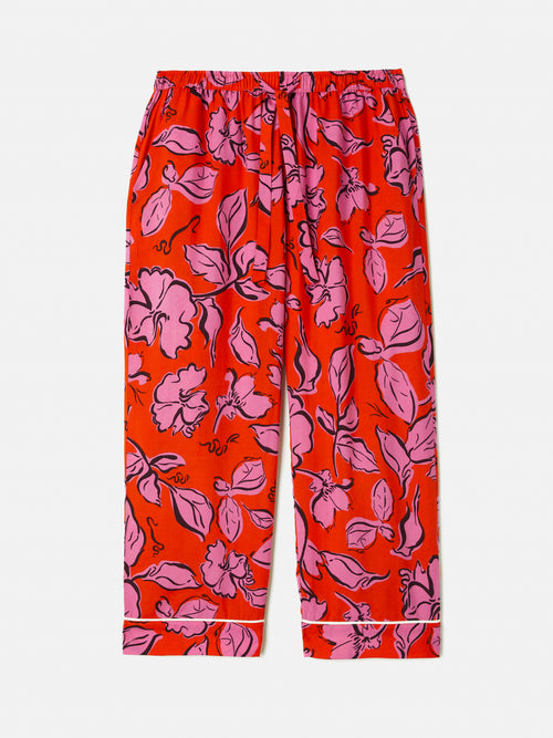 Leaf Outline Cropped Pyjama | Red