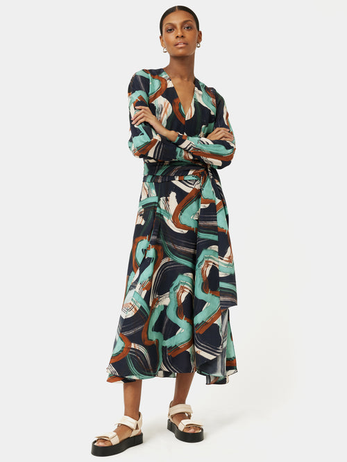 Painted Abstract Silk Dress | Green