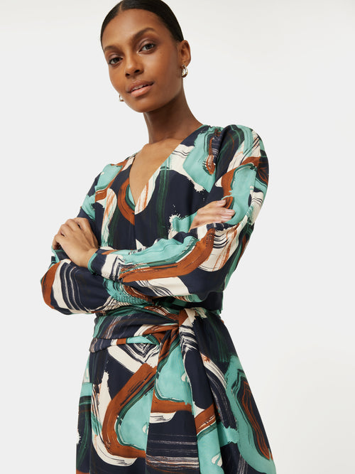 Painted Abstract Silk Dress | Green