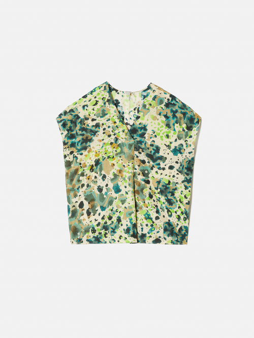 Clouded Leopard Silk Top | Green