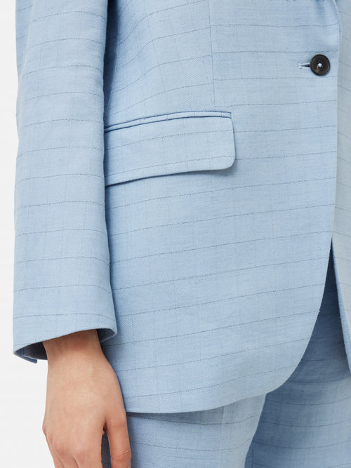 Knox Italian Linen Checked Blazer | Blue