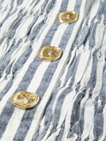 Linen Stripe Smocked Kaftan | Blue