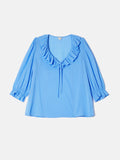 Cotton Crinkle Ruffle Top | Blue