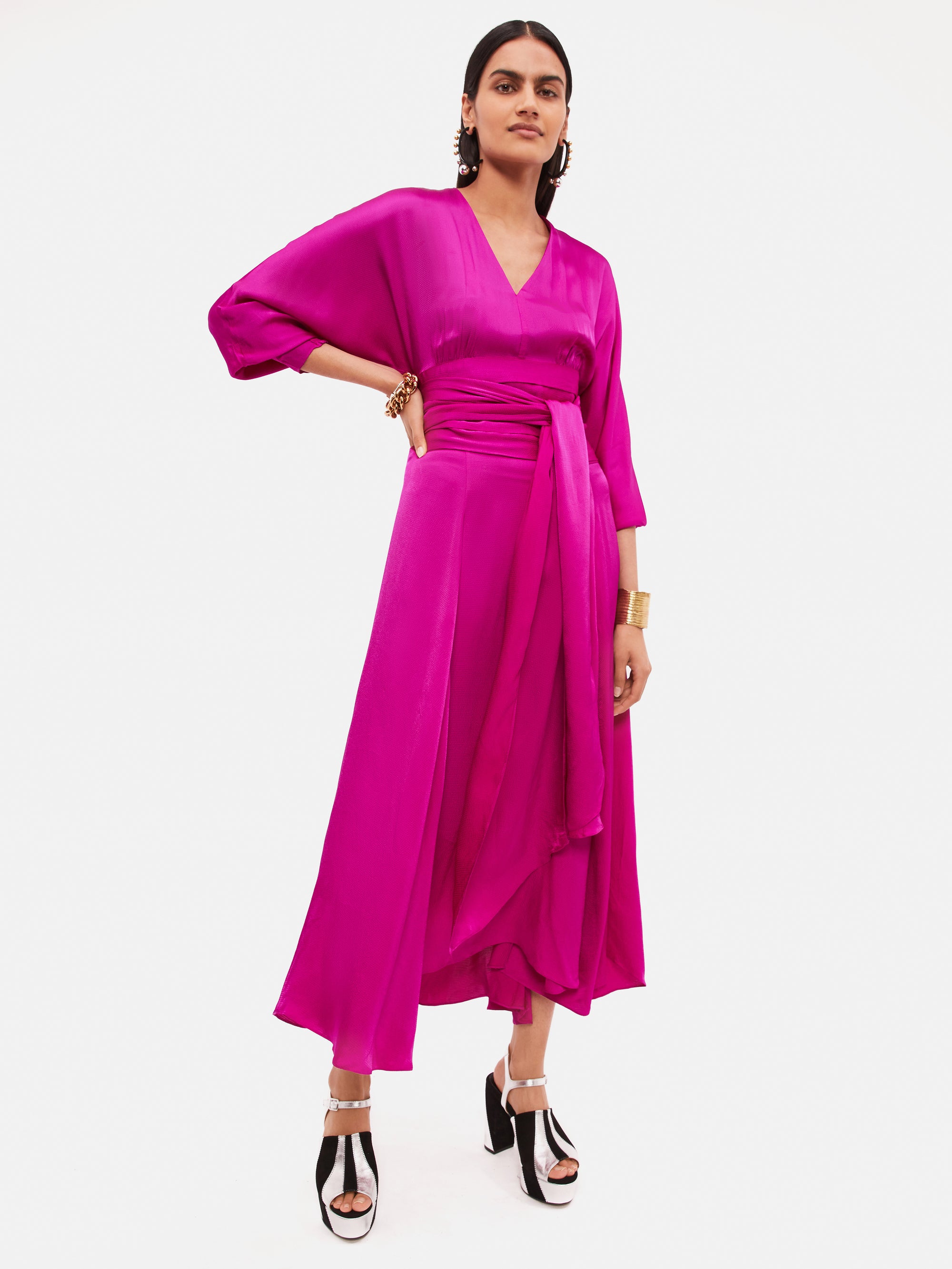Hammered Satin Sash Dress | Pink – Jigsaw